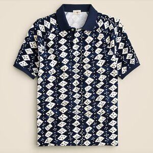 Terry cloth polo shirt in print (Diamond Block Navy Ivory)